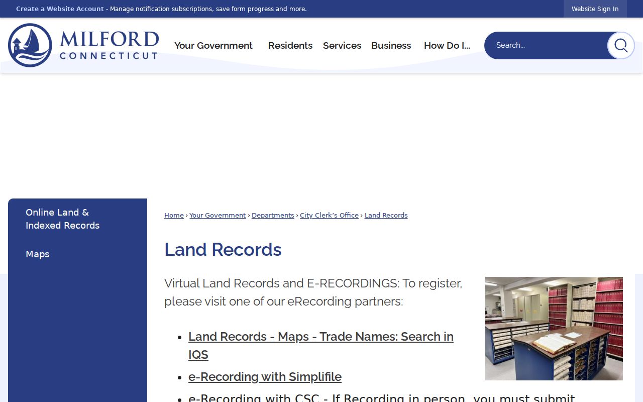 City of Milford City Clerk land records and recording fees