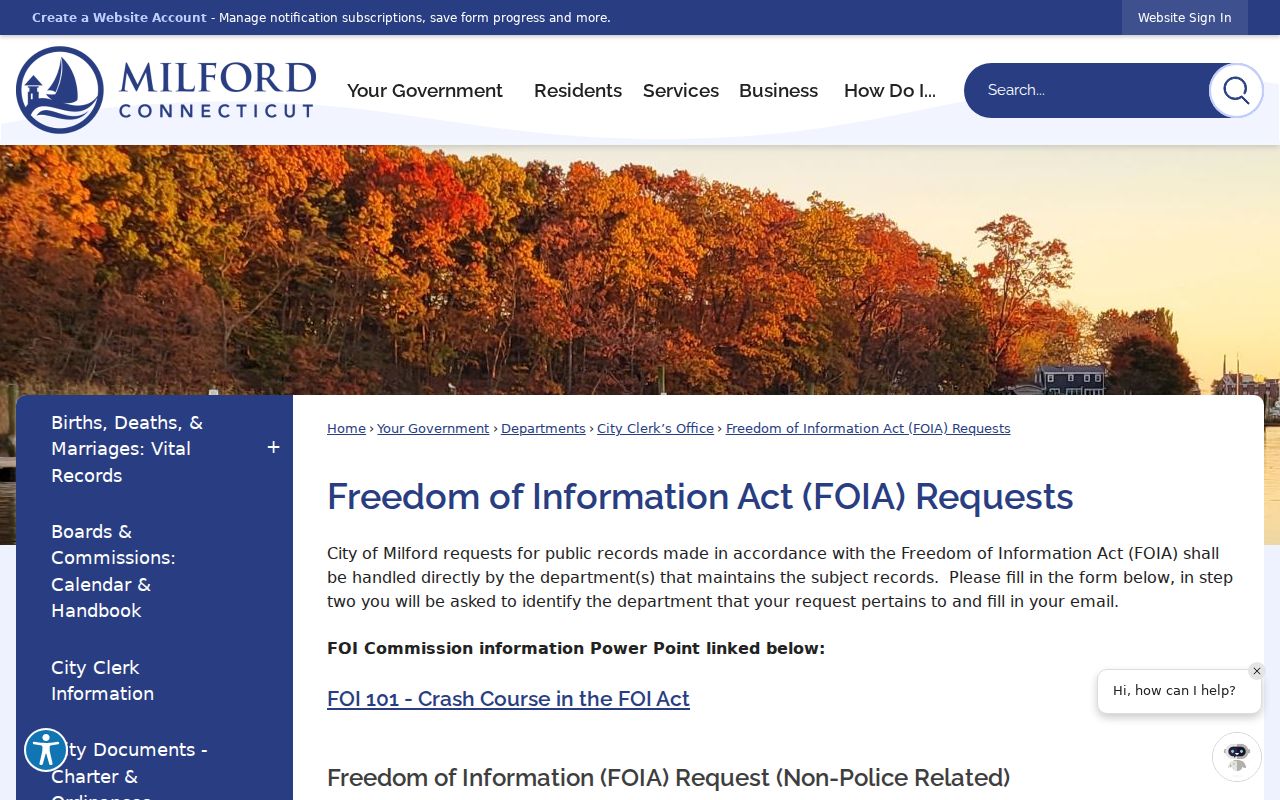 City of Milford City Clerk FOIA request form for public records