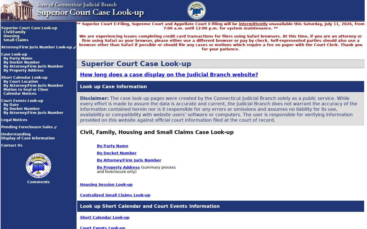 Milford court records Superior Court civil family housing and small claims lookup