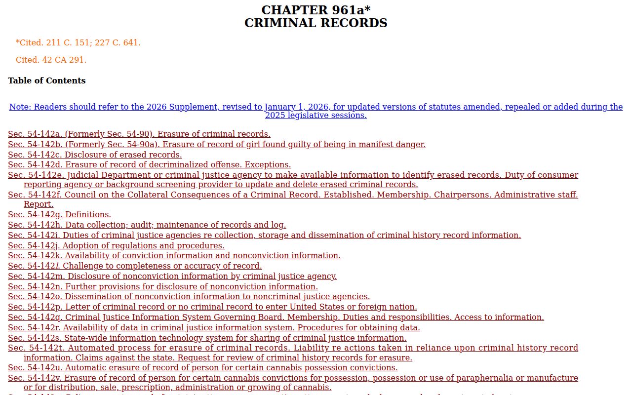 City of Milford criminal court records Connecticut erasure statutes