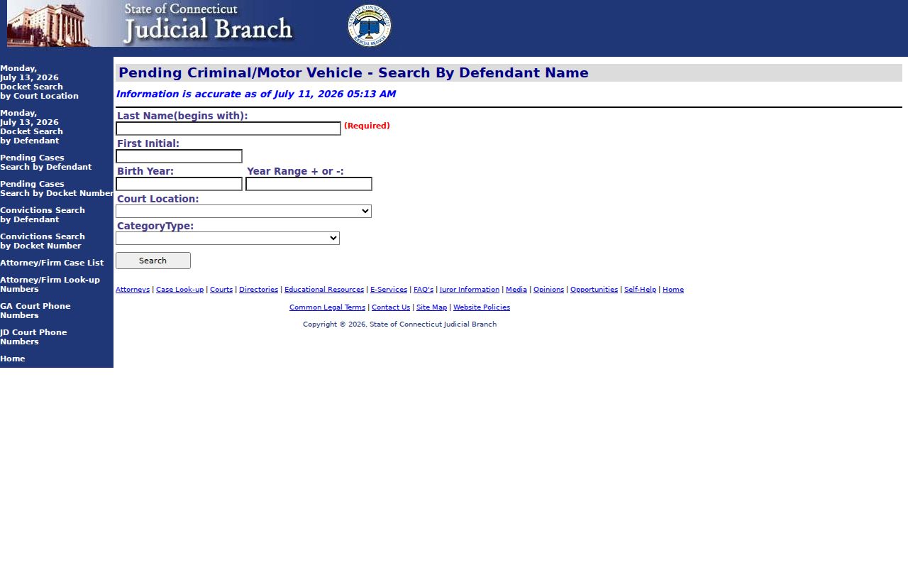 City of Milford criminal court records pending case defendant search