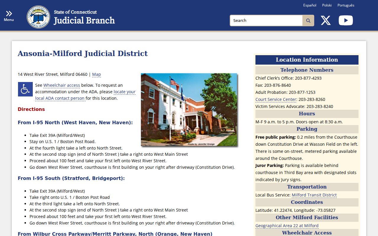 Milford Superior Court Ansonia-Milford Judicial District courthouse listing
