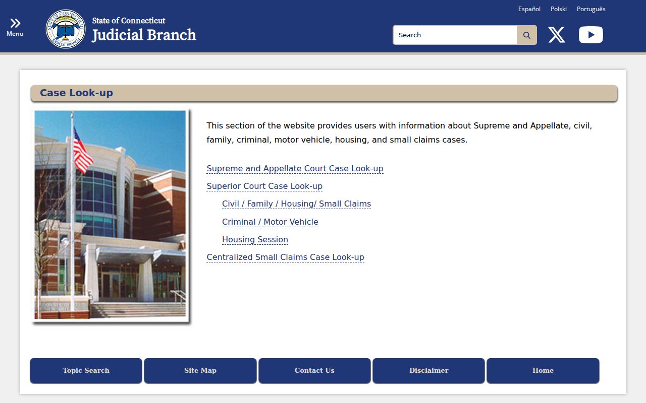 City of Milford court records Judicial Branch case lookup menu