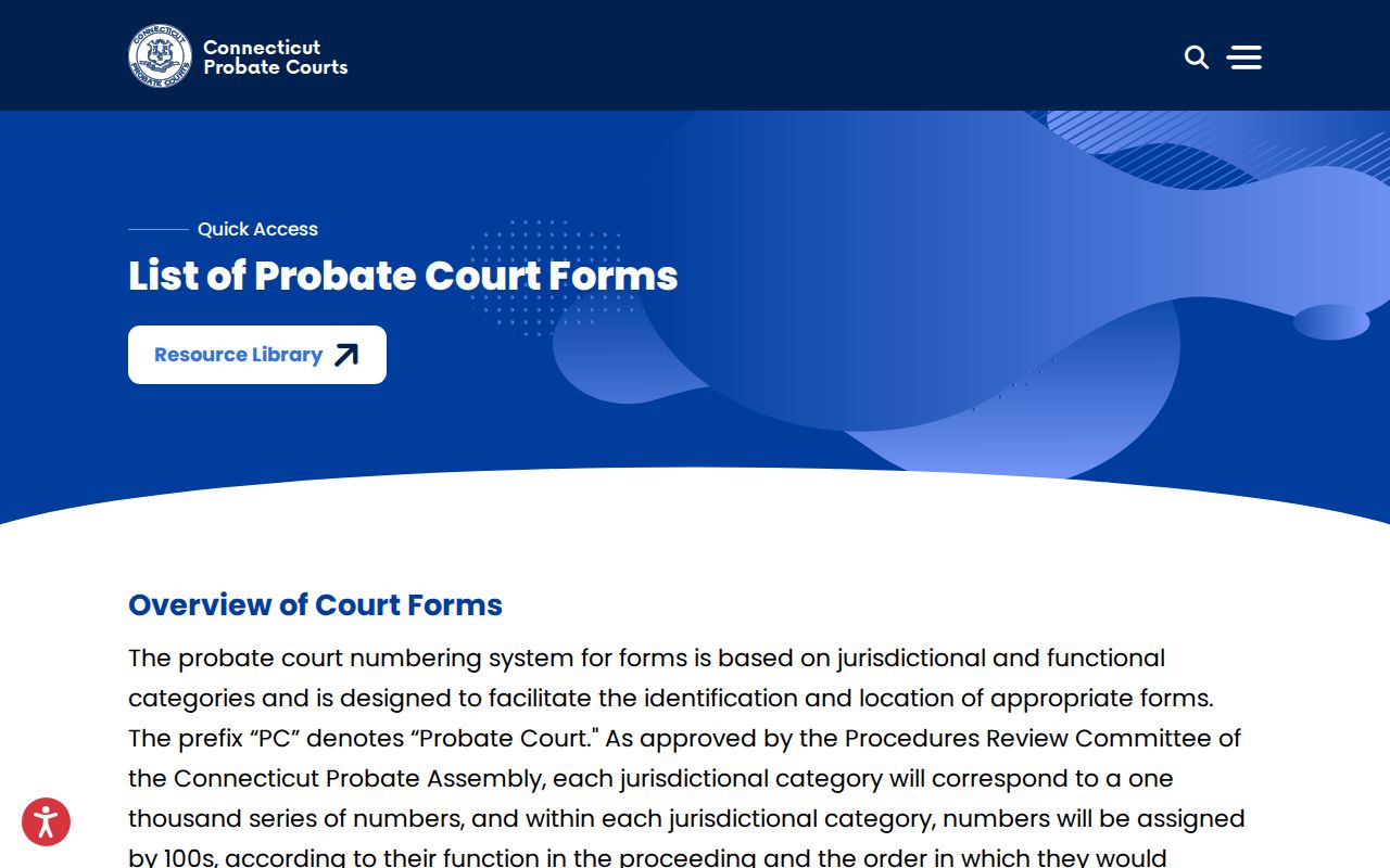 Milford probate records Connecticut Probate Court forms list