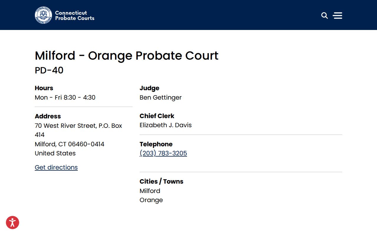 Milford probate records Milford-Orange Probate Court official page